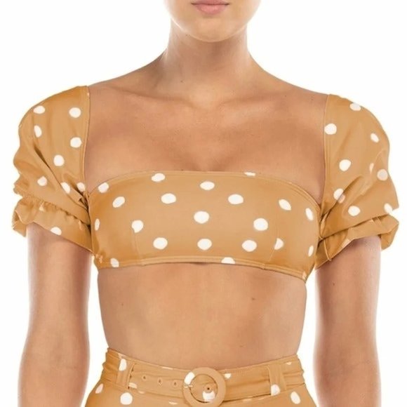 NWT Peony Macadamia Bandeau Swim Top with Removable Puff Sleeves XL - Picture 1 of 16